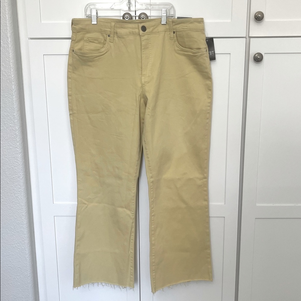 KUT From The KLOTH Jeans Kelsey Ankle Flare Distressed Yellow Denim Size 16 NEW - Picture 6 of 7